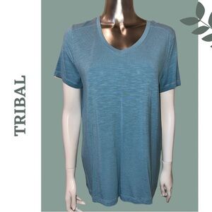 Tribal Blue Haze V-Neck Tee Shirt Women’s Extra Small – Soft Rayon Blend